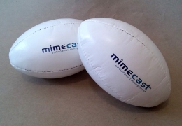 Pad printed mini rugby balls for Mimecast