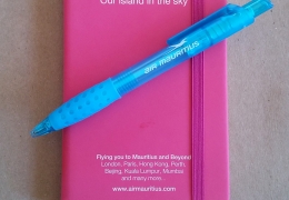 Pad printed pen and notebook for Air Mauritius