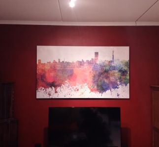 Watercolour Joburg Skyline Printed On Canvas And Stretched Onto Box Frame